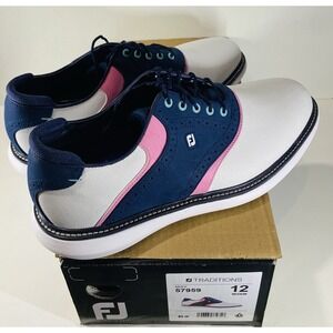 FootJoy Traditions White Navy Pink Saddle Spiked Golf Shoes 57959 Men Size 12